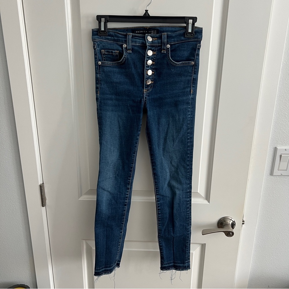 Veronica Beard Debbie Skinny High Rise Jeans in Bright Blue Wash (sz 24)